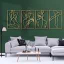 Glamativity Large 4 Pack Gold Wall Art, Minimalist Single Line Art, Real Metal Wall Art, Woman's Body Shape Abstract Art (Gold Elegant Style, L Size 22.5 x 15.7'')