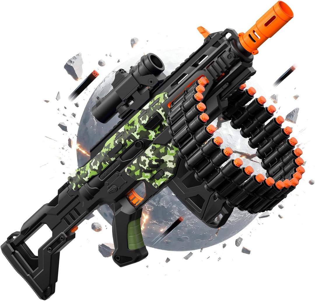 Electric Automatic Toy Gun with Scope Toy Blaster with 30-Dart Rotating Drum and 100 Foam Darts Outdoor Shooting Games Toys Gun Birthday Xmas Gifts for Teen Boys & Girls Adults 