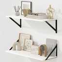 Fun Memories Deep Floating Shelves for Wall, 24W x 8D Wall Mounted Shelves Set of 2, Wide Display Ledge Shelf with Sturdy Metal Brackets for Living Room, Bathroom, Bedroom and Kitchen, White
