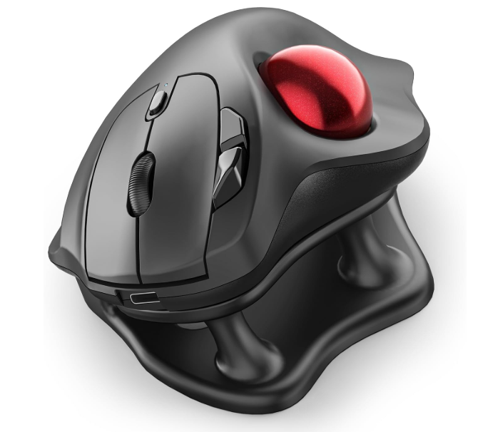 Nulea M511 Wireless Trackball Mouse, Rechargeable Ergonomic ThumbControl Mouse with Tilt Stand, Smooth & Precision Tracking, 3 Device Connection (Bluetooth or USB Receiver), for PC/Mac/LaptopRed