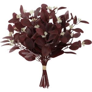 20" Silk Artificial Eucalyptus Stems, 12Pcs Fake Eucalyptus Stem with Leaves Berries, Greenery Plants Floral Decorations for Wedding Party Flowers Arrangement Home Decor (Burgundy)