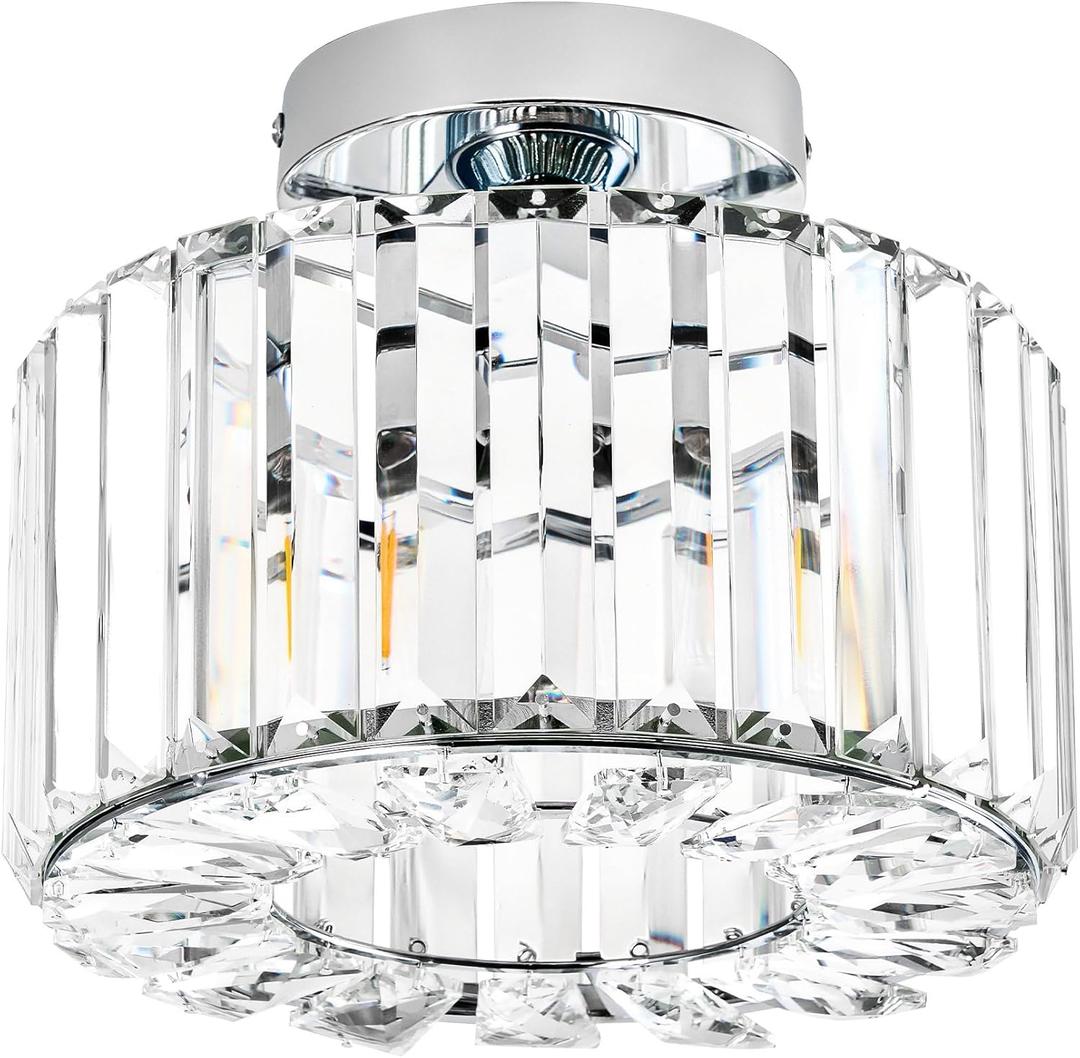 VONLUCE Semi Flush Mount Ceiling Light, Crystal Hallway Light Modern Ceiling Light Fixture, Nickel Flush Mount Chandelier for Kitchen Bedroom Living Room Entryway (9.3inch)