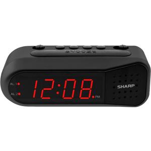Sharp Digital Alarm Clock  Black Case with Red LEDs - Ascending Alarm Grows Increasing Louder, Gentle Wake Up Experience, Dual Alarm - Battery Back-up, Easy to Use with Simple Operation