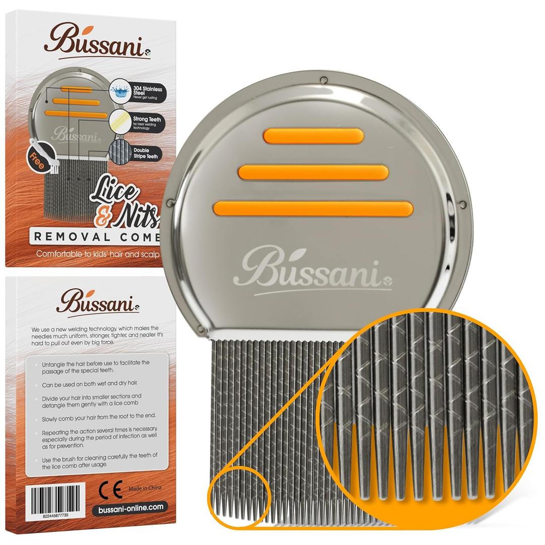 Bussani Lice Comb for Fine & Thick Hair | Lice Treatment | Nit Comb for Lice Eggs | Lice Brush | Peine para Piojos y Liendres para Nias | Great for Dandruff & Psoriasis