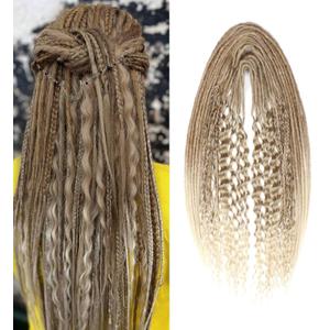 24 Inch 3 In 1 Dreadlock Extensions Sets, 30 Strands Mixed Brown to Blonde Synthetic DE Dreads Extensions, 100% Handmade Soft Double Ended Curly Boho Wavy Dreads for Girls