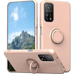 Compatible with Xiaomi Mi 10T Pro Case with Ring Kickstand Green,for Xiaomi Mi 10T Pro Phone Case Silicone Liquid with Soft Microfiber Lining Slim Shockproof Protective Cover (Pink)