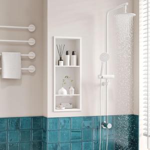 Neodrain 12X30 Inch White Three Layers Stainless Steel Shower Niche, NO Tile Needed Recessed Niche Shelf for Bathroom Storage, 3-Tier Recessed Built-in Wall Niche