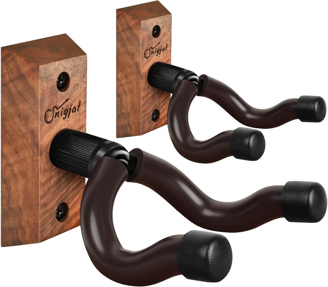 SNIGJAT 2 Pack Hardwood V-Shaped Guitar Holder Wall Mount - Hangs Acoustic, Electric & Bass Guitars (Black Walnut)