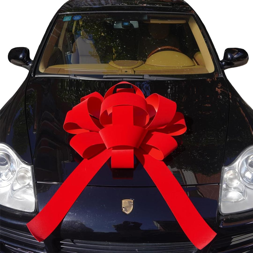 30" Giant Car Bow | 30" Red Velvet Car Bow - Big Car Bow with Non Scratch Magnet Base, Weather Resistant and Waterproof Vinyl Magnetic Car Bow (1 Pack)