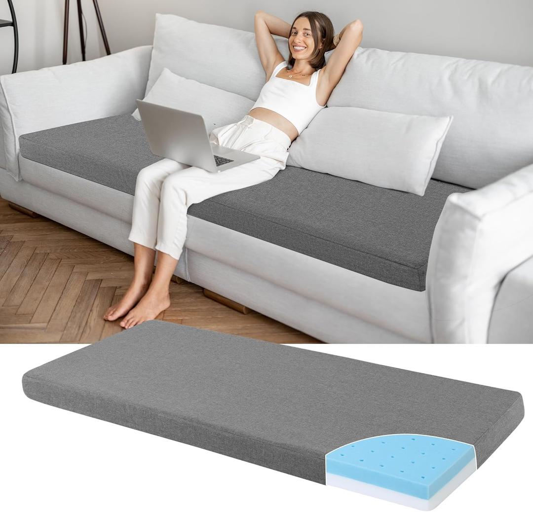 HOMBYS 3 Inch Memory Foam Sofa Topper Pad, 71" L x 27.5" W Inch Couch Topper Cushion with Washable Cover for Sofa, Couch Cover Pad with Non Slip Bottom
