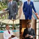 Mens 3 Piece Suits 2 Button Slim Fit Suit for Men Formal Tuxedo Blazer Suit Set Wedding Prom Business Jacket Vest & Pants Denim Blue-M