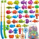 Magnetic Fishing Game Pool Toys for Kids 3-5, Water Table Bathtub Kiddie Party Toy with Pole Rod Net Plastic Floating Fish, Outdoor Toys for Boys Girls Kids Age 3 4 5 6 7 8 Year Old