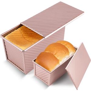 2 Pack Pullman Loaf Pan with Lid, 1 lb/0.5 lb Dough Capacity, Premium Non-Stick Sandwich Bread Loaf Pan with Lid, Carbon Steel Corrugated Bread Toast Box Mold with Cover for Baking