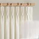 Pinch Pleat Cream Thick Natural Linen Semi Sheer Small Cafe Curtains 54 Inches Long, Memory Shape Light Filtering Boho Windows Drapes 4-1/2 FT Length Privacy Mini Curtain for Basement 2 Panels Set