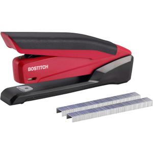 Bostitch Office Executive 3 in 1 Stapler, Includes 210 Staples and Integrated Staple Remover, One Finger Stapling, No Effort, 20 Sheet Capacity, Spring Powered Stapler, Red (Plastic-Full Strip)