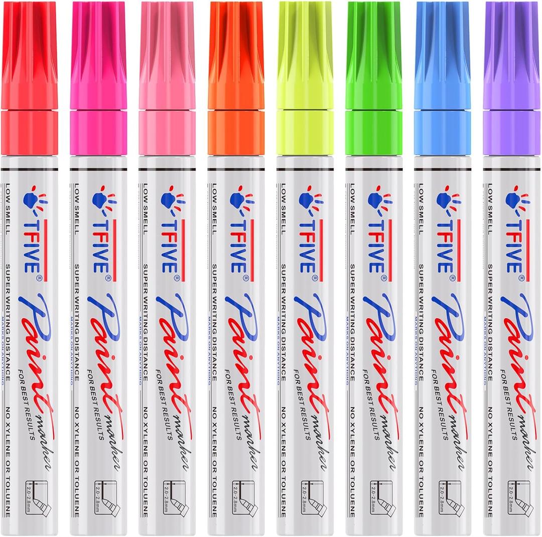 TFIVE Fluorescent Paint Markers, 8 Colors Neon UV Paint Pens for Blacklight - Oil-Based, Medium Tip, Waterproof Permanent Marker Pens for Rock Painting, DIY Art Crafts, Scrapbooking, Glass Windows