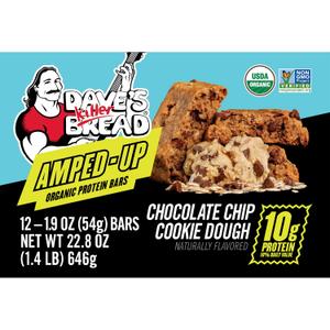 Dave's Killer Bread Amped- Up Chocolate Chip Cookie Dough Organic Protein Bars, 12 Count (EXP 02/27/27)