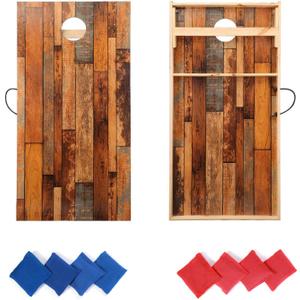 Solid Wood Premium Cornhole Game Set, Bean Bag Toss Game for Tailgate, Outdoor, Backyard - Professional Portable Cornhole Boards & Set of 8 Cornhole Bean Bags (Junior, Tailgate, Regulation Size) (Designed Pattern2 x 4 FT)