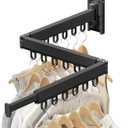 Wall Mounted Foldable Clothes Drying Rack, Heavy Duty 3-Fold Laundry Airer with Ring Hook Design, Space Saving Aluminum Rack for Balcony Bathroom Laundry Room,Black Rings