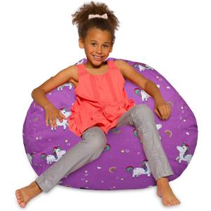 Posh Creations Bean Bag Chair for Kids, Teens, and Adults Includes Removable and Machine Washable Cover, 38in - Large, Canvas Unicorn and Rainbows on Purple