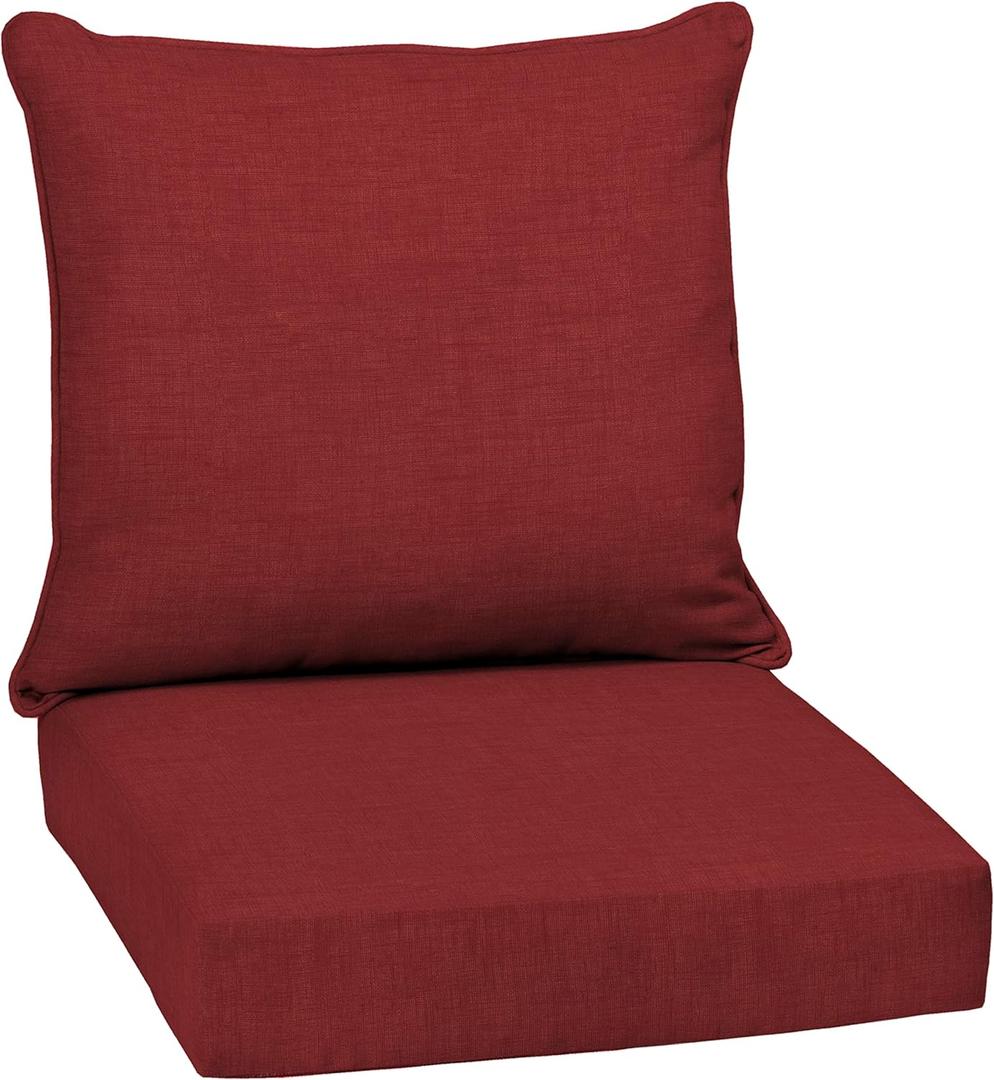 Arden Outdoor Deep Seat Cushion Set, 24 in x 24 in, Weather-Proof, Rain-Proof, Fade Resistant Patio Cushion for Chair, Sofa, and Couch Ruby Red Leala