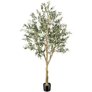 FEELEAD Faux Olive Tree 7ft - Realistic Artificial Olive Tree 7 Feet Indoor (84") - Tall Fake Potted Olive Silk Tree Artificial Indoor with Natural Wood Trunk for Home Office Decor