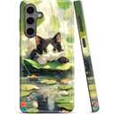 ZISKGZO Compatible for Samsung Galaxy S25 5G Case, 2 Layer Hard Shell Silicone Cover 2 in 1 Shockproof Protective Phone Case,Cute Cat Hiddening