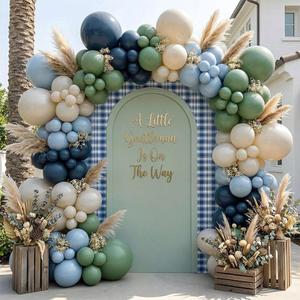 Double Stuffed Navy Blue & Sage Green Balloon Garland Arch Kit