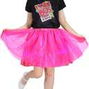 Girls Light-Up 80s Costume Set for Kids - Christmas Dress-Up, Holiday Party Decades Day Rock Star Outfit (Large, Pink)