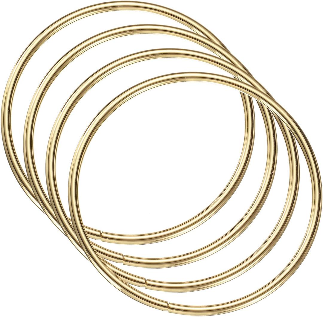 uxcell 4Pcs Metal Purse Handle, Round Handbag Ring Buckle Bag Handle Replacement for DIY Handmade Woven Bag Luggage Hardware Accessories, Gold