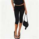 Women's Fold Over Capri Pants Elastic Low Waist Knee Length Stretch Tight Sold Color Yoga Pants (Black, M)