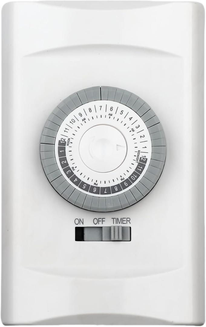 24-Hour in-Wall Mechanical Light Timer Switch,15-Amp Programmable,30 Minute Intervals,Neutral Wire Required,Dial Timer Light Switch for Lights, Bathroom Fan, Exhaust Fan,ETL Listed