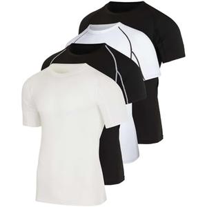 Real Essentials 4 Pack: Men's Short Sleeve Compression T-Shirt Base Layer Undershirt Athletic Top, XL