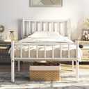 Topeakmart White Metal Twin Bed Frame with Headboard and Footboard, Platform Bed Frame Twin, Heavy Duty, No Box Spring Needed, Anti-Slip Design, White Bed