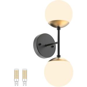 Tipace Black and Gold Wall Light,Mid Century Modern Globe Wall Sconce, Black Wall Sconce 2 Lights for Restaurant Living Room Bedside Stairs Bathroom Mirror(3000K G9 Bulbs Include) (3000K & 2 Lights, Black+Gold)