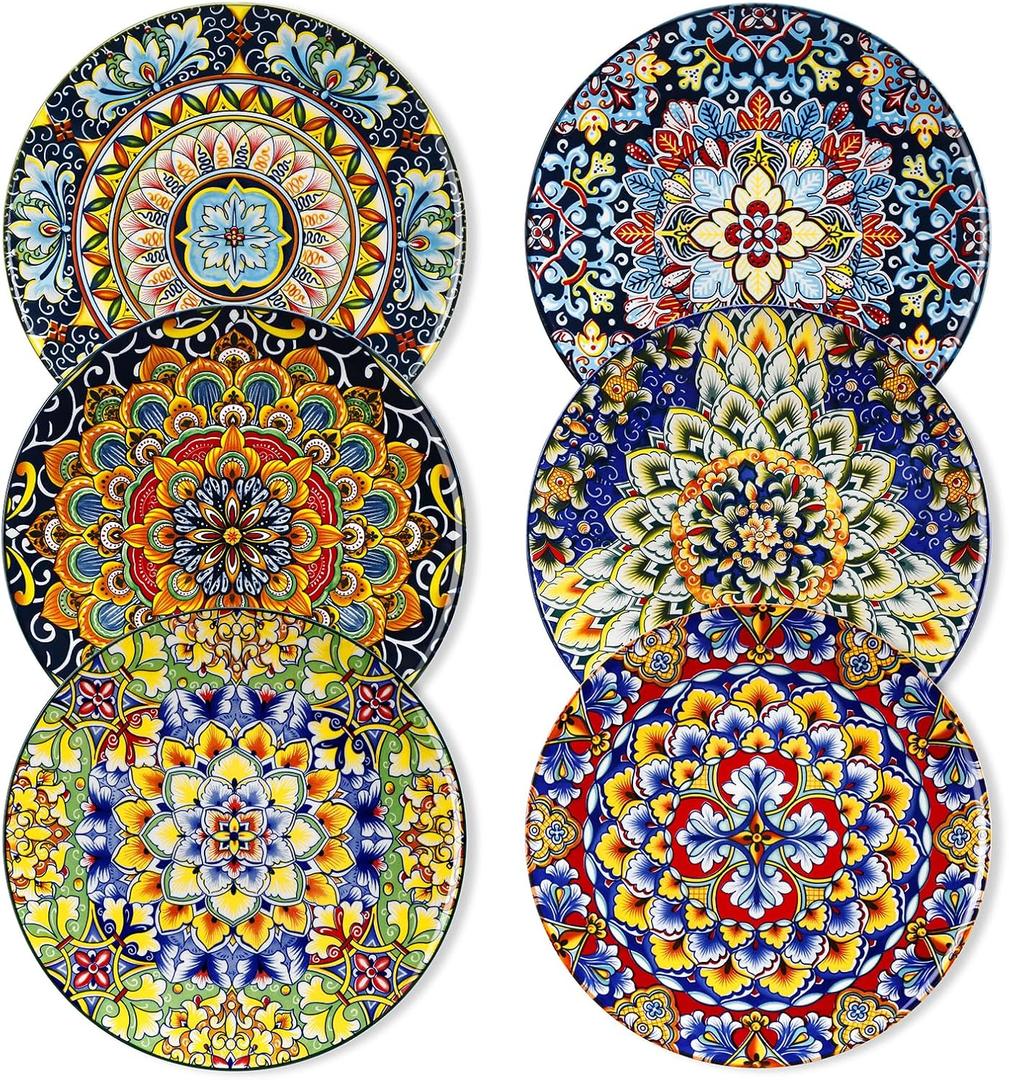 vancasso Salad Plates Set of 6-8.5 Inch Ceramic Dessert Plate, Small Dinner Plate Set, Microwave, Oven and Dishwasher Safe, Colorful Bohemian Style Dishes for Kitchen