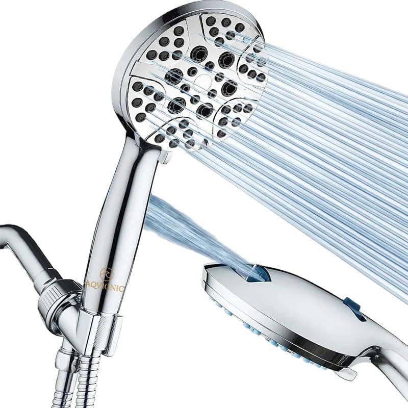 Aqvionic High-Pressure 8-Mode Handheld Shower Head  Anti-Clog Nozzles, Built-In Power Wash for Easy Cleaning, extra-long Stainless Steel Hose, Wall & Overhead Mounts Included