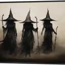 HQPCNGZ Vintage Three Terrifying Witches Posters Halloween Canvas Wall Art Horror Forest Gothic Darkness Preppy Room Aesthetic Prints Painting For Home Bedroom Dorm Wall Decor 12x16in Unframed