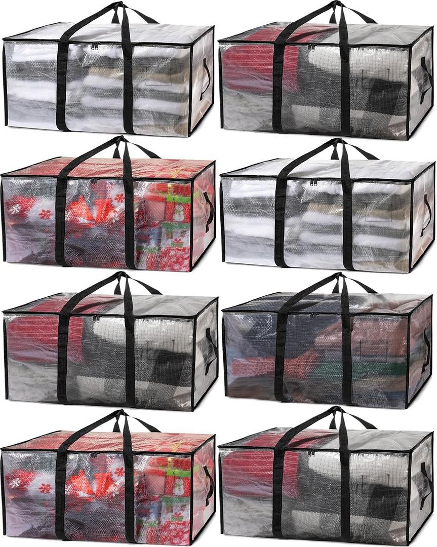 ClearSpace Heavy Duty Moving Bags or Storage Bags Clear Storage Bins with Lids, Large Moving Boxes with Backpack Straps & Zippers Packing Bags & Moving Supplies for College Dorm- 8 Pack