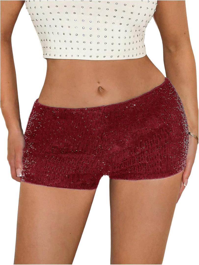 SOLY HUX Women's Sequin Shorts Elastic Low Rise Y2k Party Streetwear Mini Shorts, Size XS