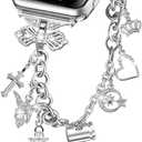 Compatible with Apple Watch Ultra Band 38MM 40MM 41MM 42MM 44MM 45MM 46MM 49MM Series 10 9 8 7 6 5 4 3 2 1 Smartwatch wistband Bracelet Strap Lucky clover Bracelet iWatch Band for Women (Silver)