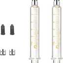 2Pack 5ml/cc Glass Syringe With Metal Luer Lock and Caps for Liquid, Borosilicate Glass Syringe for Oil or Glue Applicator,No Needle