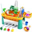 NIPLOOOW Kitchen Sink Toys Toddlers 3-5, Play Sink with with Electric Water Pump, Water Table for Kids Ages 4-8, Fishing Game Outdoor Toys Pretend Role Play Toys for Boys Girls 3 4 5 6 7 8