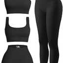 OIERD 4 Piece Workout Sets For Women Ribbed Leggings Clothes Yoga Sets Active Wear Matching Work Out Sets Gym Pilates Outfits M