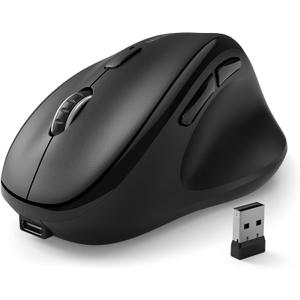 Bluetooth Wireless Mouse Ergonomic Vertical for Laptop Computer Macbook iPad Tablet Rechargeable Silent Click USB Carpal Tunnel Right Hand Compatible with Windows iOS Mac OS Android Black
