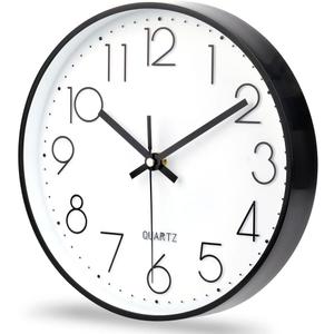 jomparis 10 Inch Black Wall Clock Battery Operated Silent & Non-Ticking Wall Clock Classic Clock for Home, Office, Bedroom, School