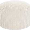 HOMBYS Unstuffed Ottoman Pouf Cover,Round Faux Fur Foot Stool, Fuzzy Chair, Floor Bean Bag(No Filler),Foot Rest with Storage for Living Room, Bedroom, Office, Striped Tufted (Beige)