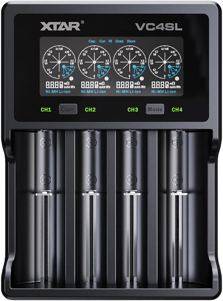 XTAR VC4SL Upgrade Version VC4S Smart Rechargeable Battery Charger Type C 4 Bay Fast 18650 Charger with LCD for 3.7V 3.6V Li-ion Battery 10440 14500 18650 21700 26650 and Ni-MH Ni-CD AA AAA