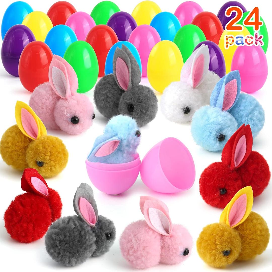 Easter Eggs Fillers with Bunny Plush, Easter Basket Stuffers for Kids Easter Eggs with Toys Inside, Easter Mini Stuffed Bunny Animal for Easter Eggs Hunts Party Favors Surprise Egg
