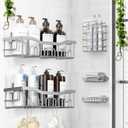 Luxury Style 5 Pack Stainless Steel Adhesive Shower Caddy Set - Rustproof Bathroom Organizer with Large Capacity Storage| No Drilling Shelves Shower Caddy Organizer | Bathroom Decor (Shiny Silver)